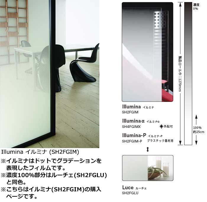 ガラスフィルム 3m 激安 送料無料 グラデーション Sh2fgim イルミナ ロール幅1270mm 長さ10cm 1m以上10cｍ単位で販売 インテリアカタオカ 本店